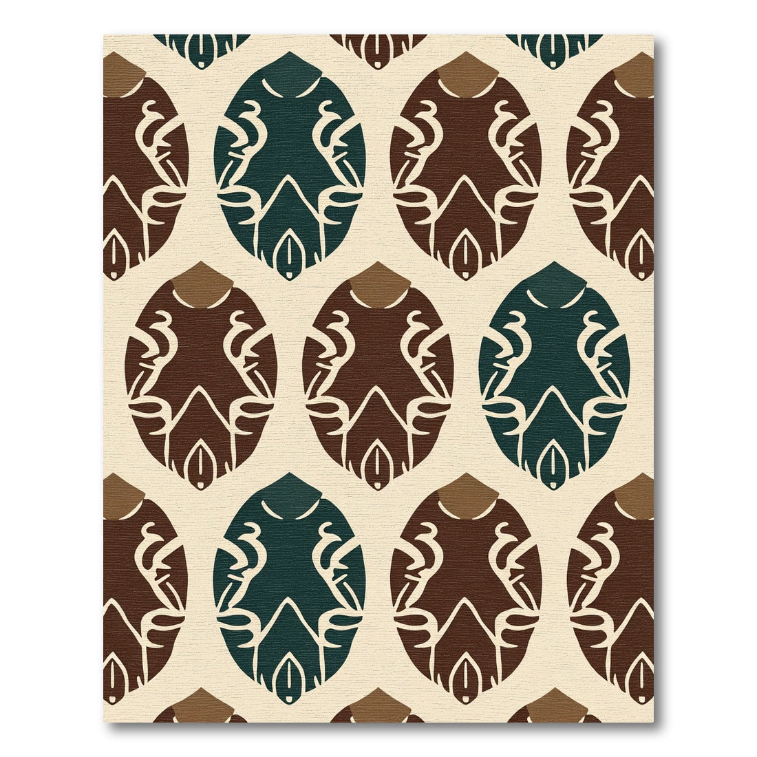 Brown Teal Abstract Oval Repeating Rug