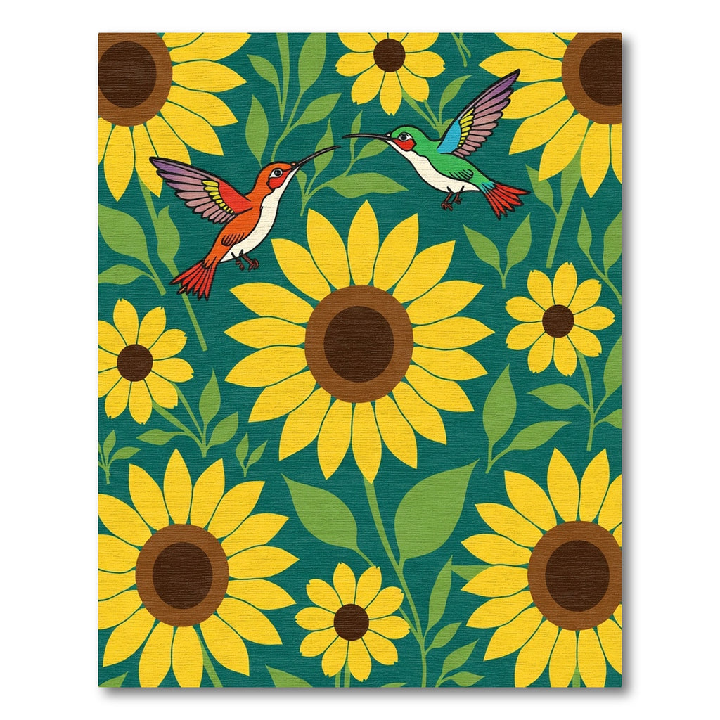 Whimsical Hummingbirds Yellow Sunflowers Teal Rug