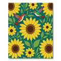 Whimsical Hummingbirds Yellow Sunflowers Teal Rug