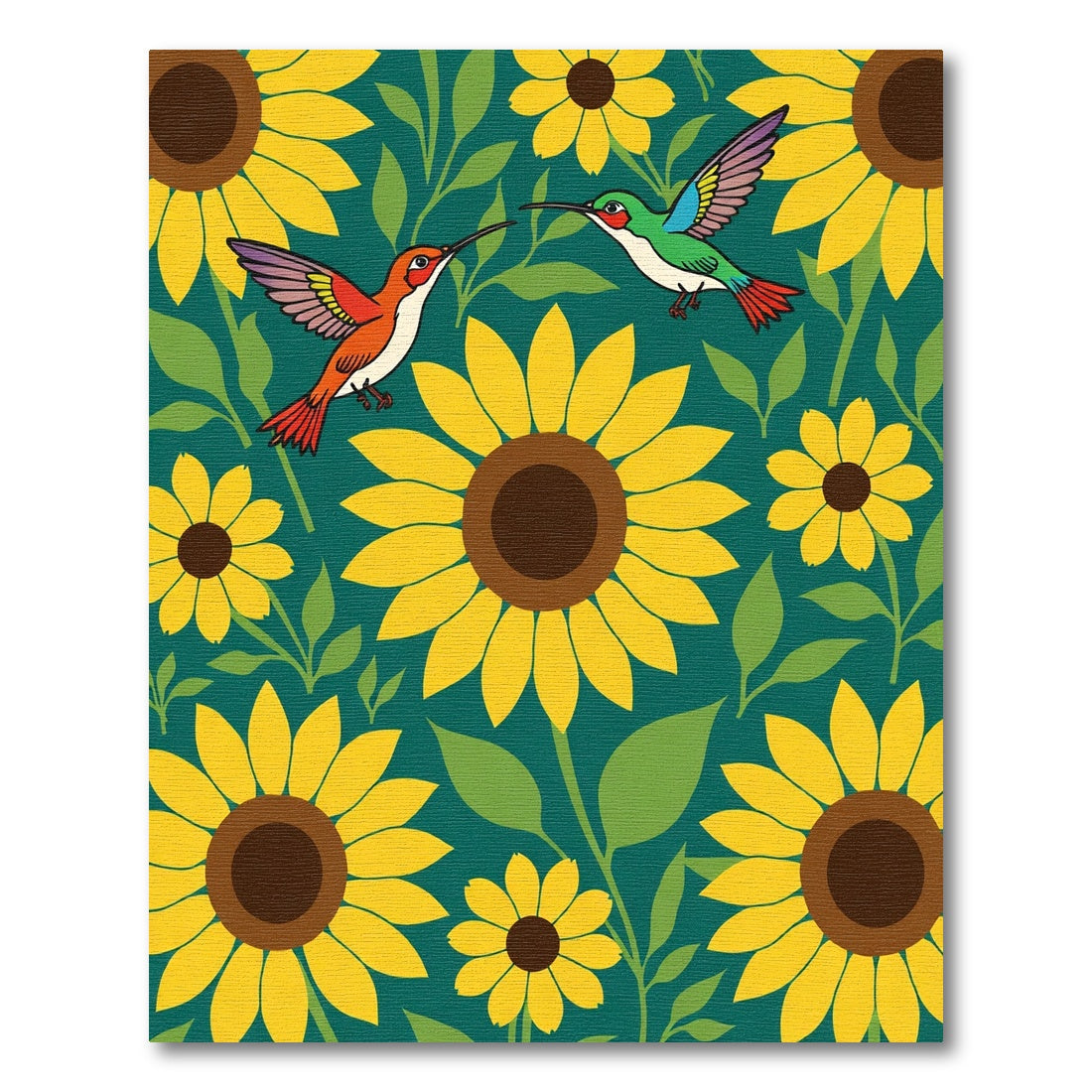 Whimsical Hummingbirds Yellow Sunflowers Teal Rug