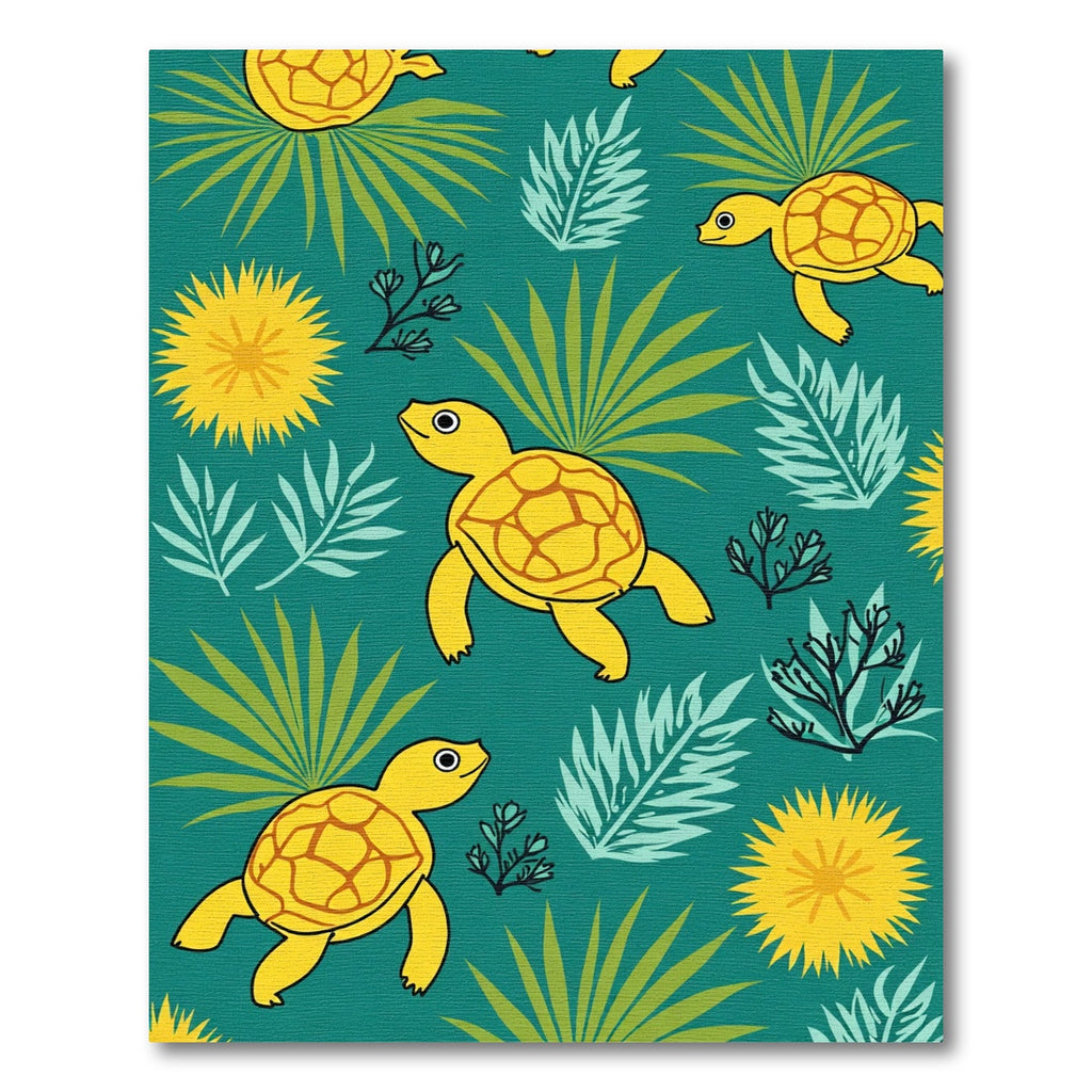 Whimsical Yellow Turtles Tropical Ocean Rug