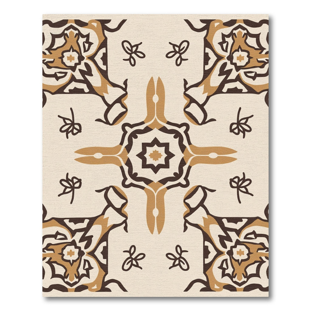 Cream Brown Symmetrical Starburst Medallion Rug