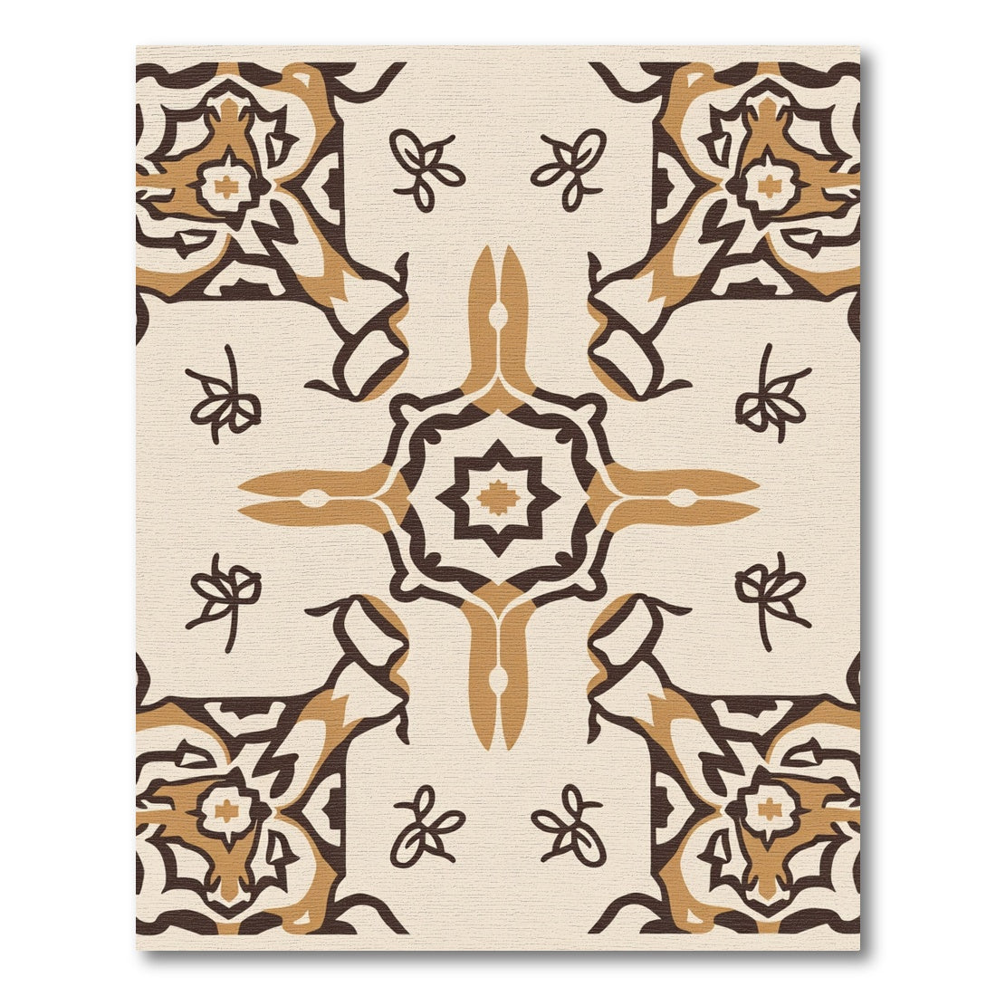 Cream Brown Symmetrical Starburst Medallion Rug