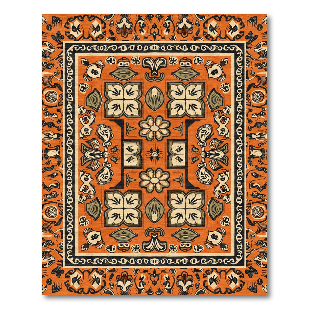 Orange Mid-Century Floral Medallion Rug