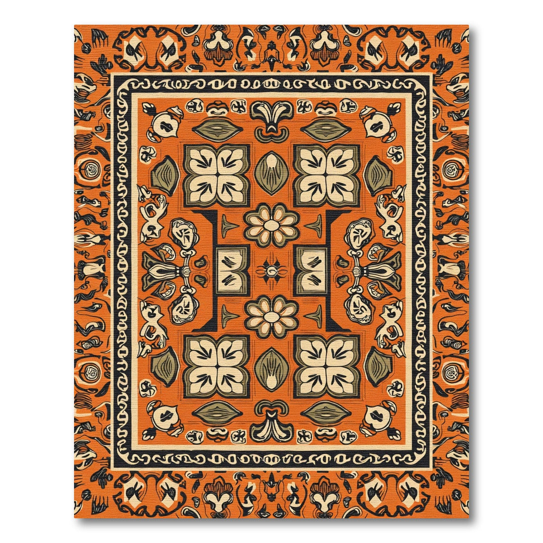 Orange Mid-Century Floral Medallion Rug