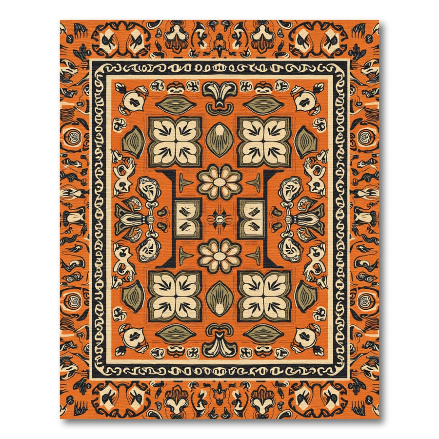 Orange Mid-Century Floral Medallion Rug