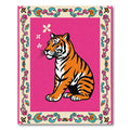 Vibrant Pink Feline Floral Frame Rug