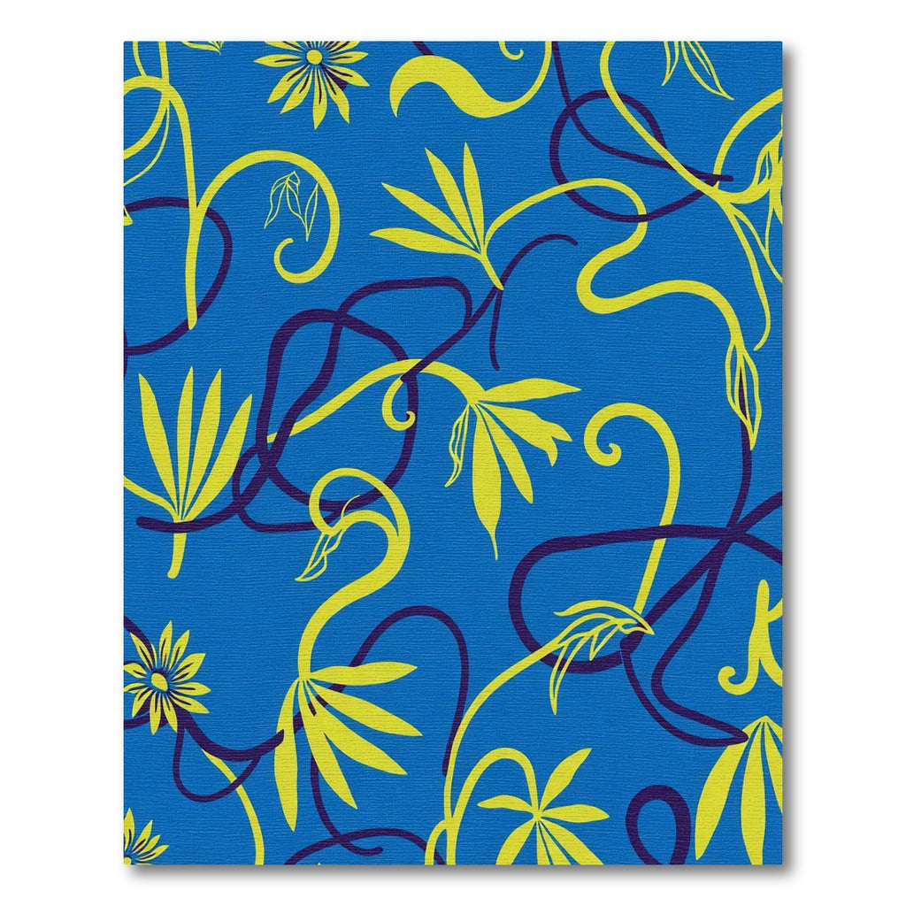 Royal Blue Yellow Floral Vine Swirl Rug