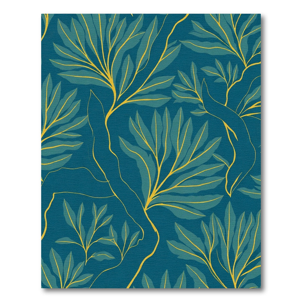 Deep Teal Golden Leaf Branch Rug