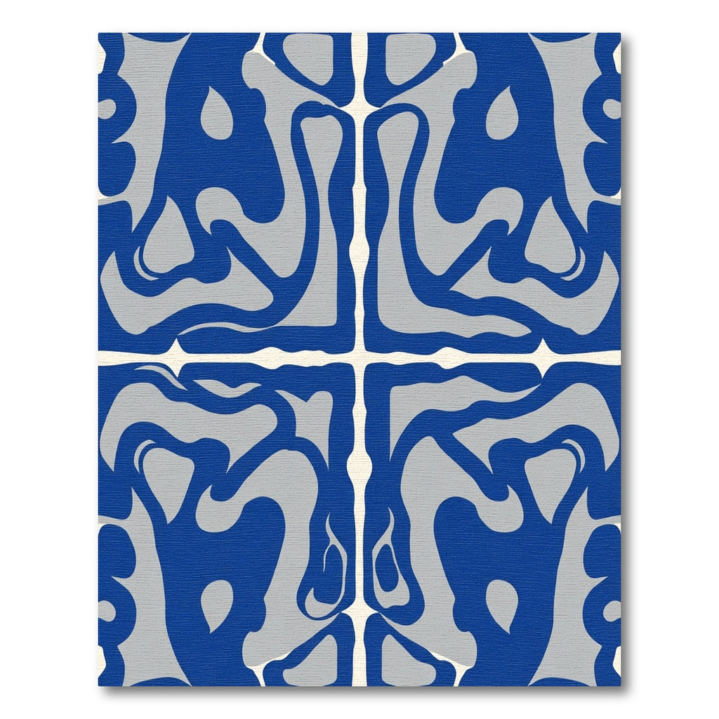Bold Blue Cream Abstract Interlocking Form Rug