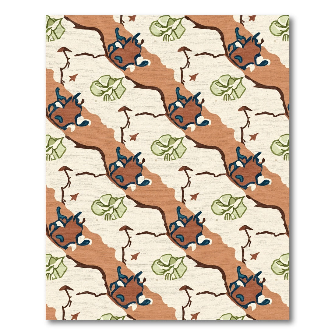 Terracotta Green Leaf Abstract Swirl Rug