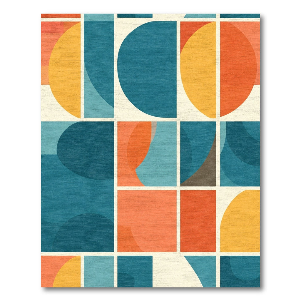 Retro Teal Orange Geometric Abstraction Rug