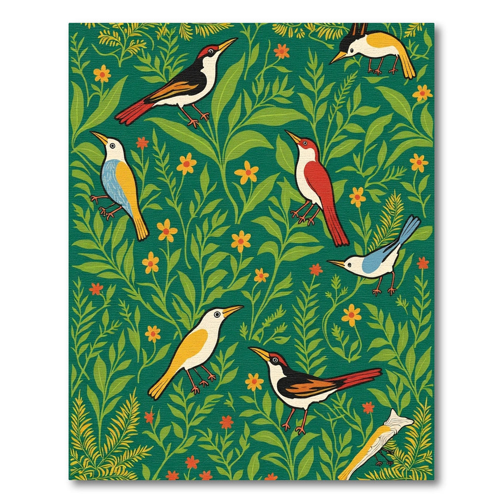Emerald Green Perched Birds Floral Rug