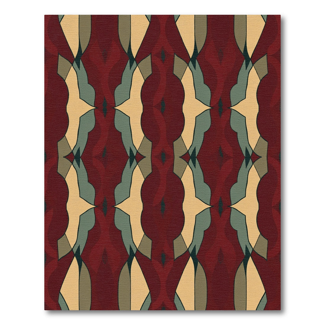 Crimson Ochre Teal Interlocking Forms Rug