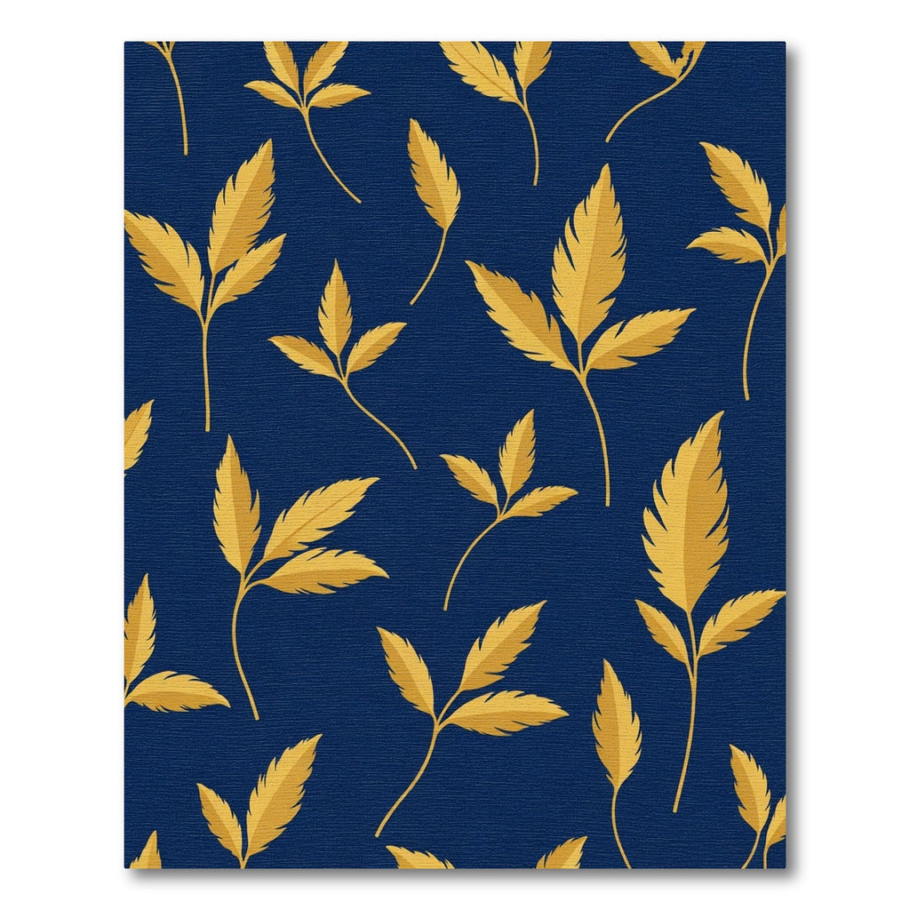 Golden Leaf Branches Navy Background Rug