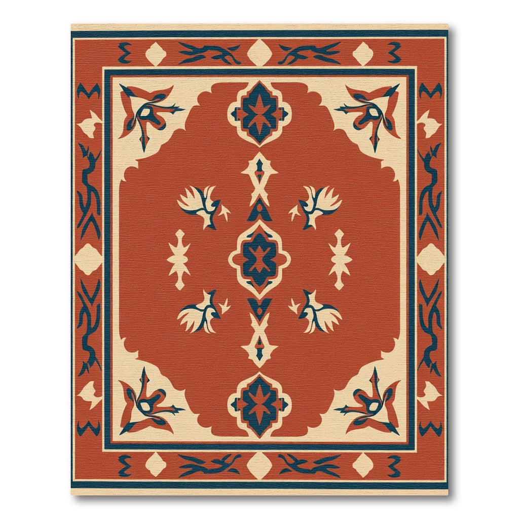 Crimson Blue Floral Medallion Border Rug