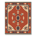Crimson Blue Floral Medallion Border Rug