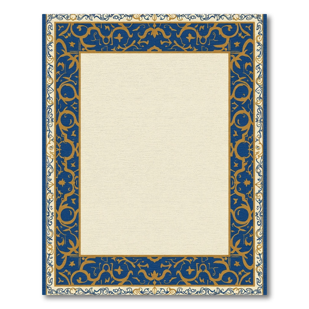 Rich Cobalt Blue Golden Vine Border Rug