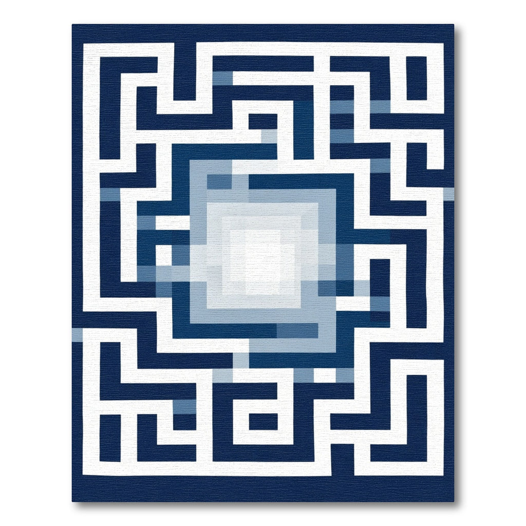 Deep Blue Geometric Maze Gradient Rug