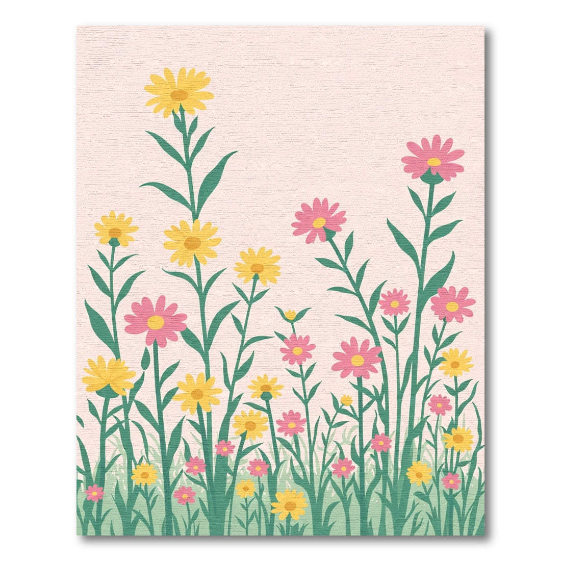 Yellow Pink Wildflower Meadow Scene Rug