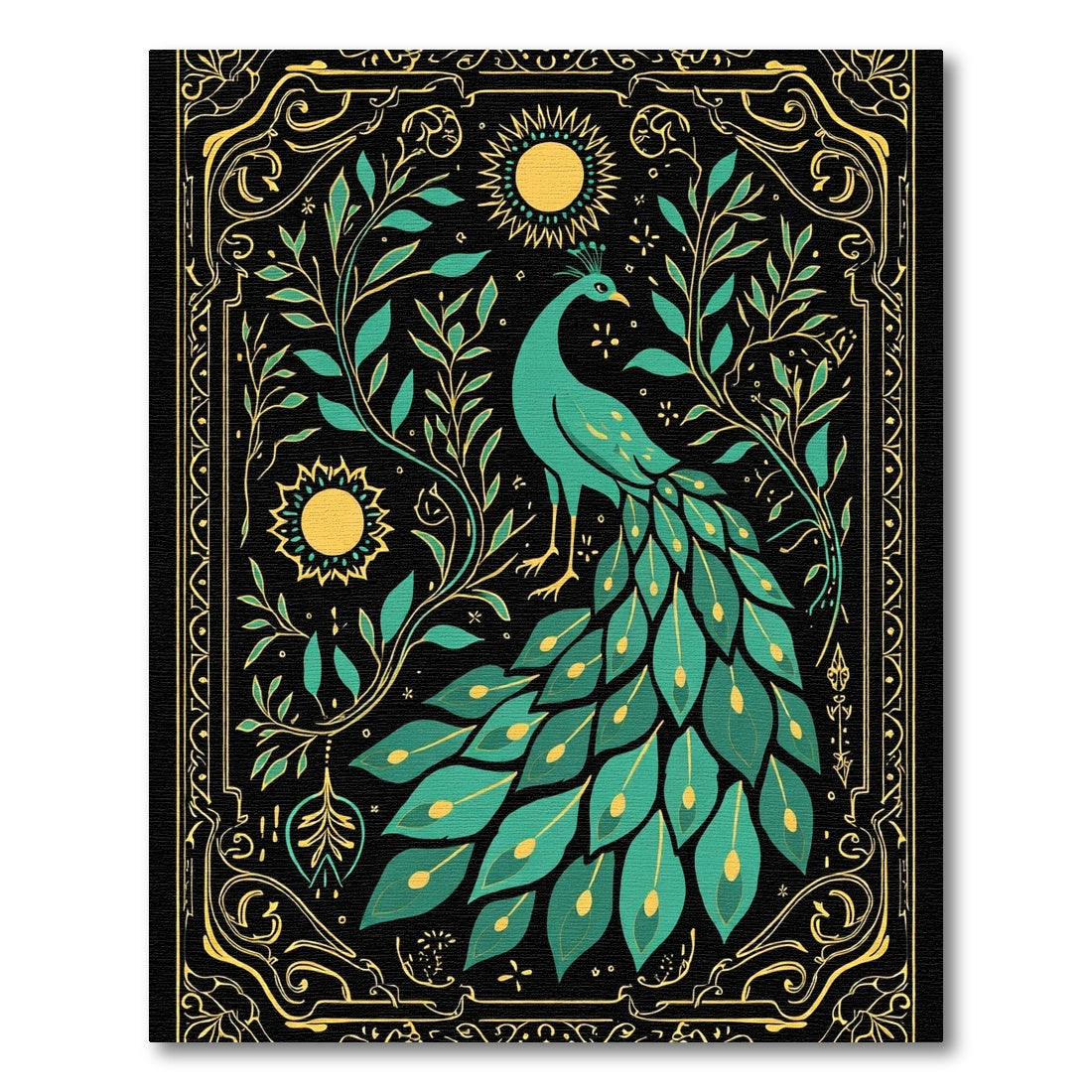 Emerald Peacock Floral Sunburst Border Rug
