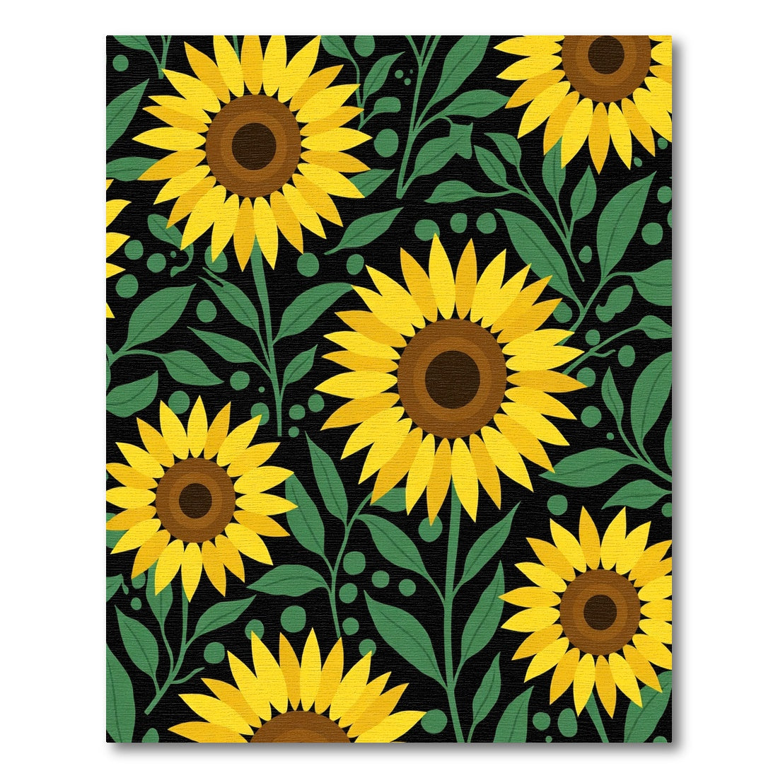Yellow Sunflower Garden Black Background Rug