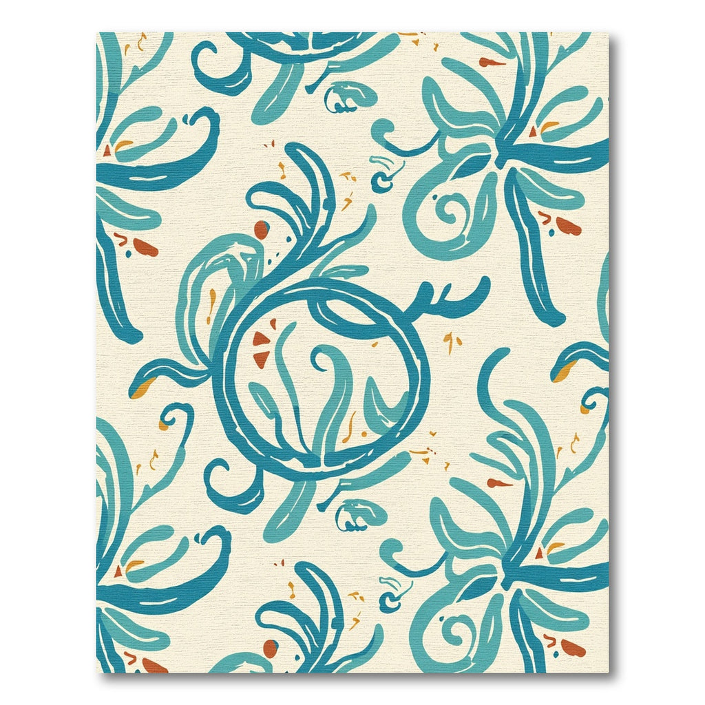 Teal Swirl Floral Botanical Medallion Rug