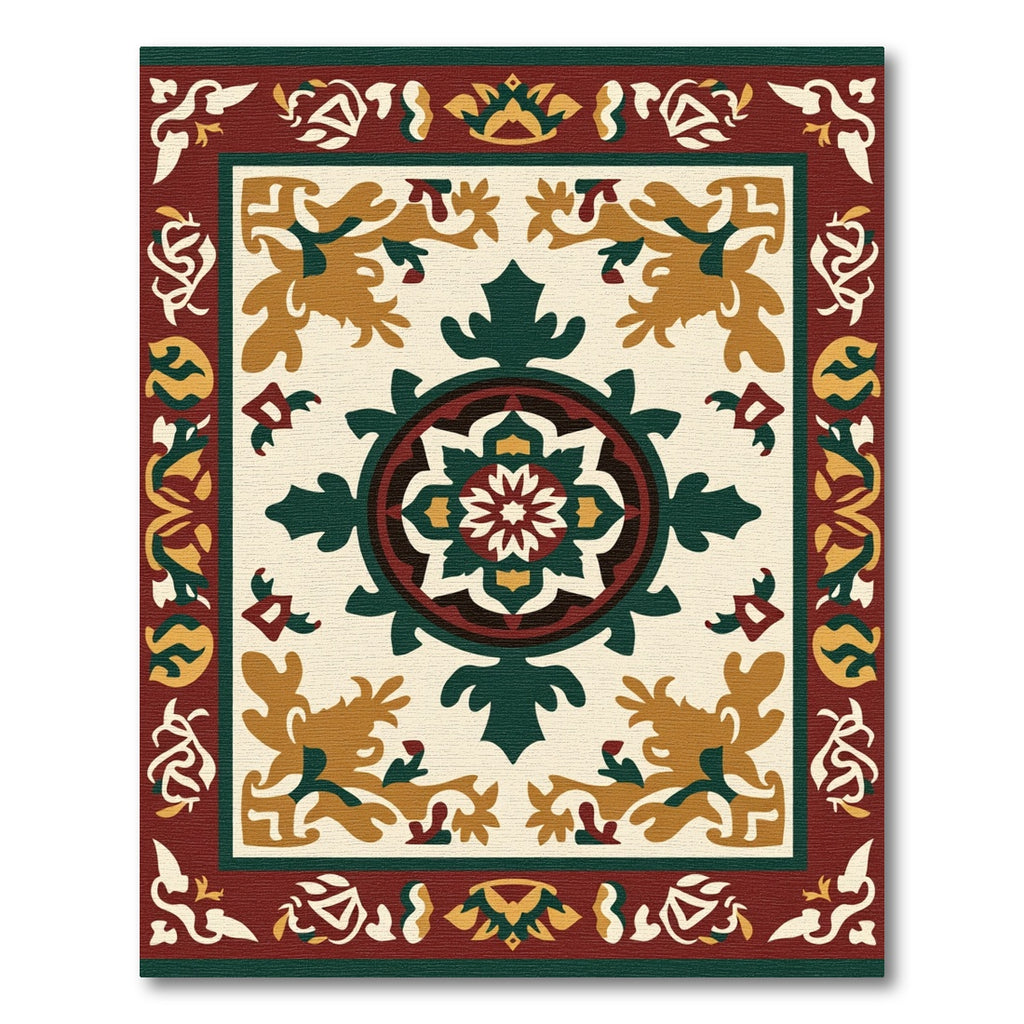 Crimson Emerald Floral Medallion Rug