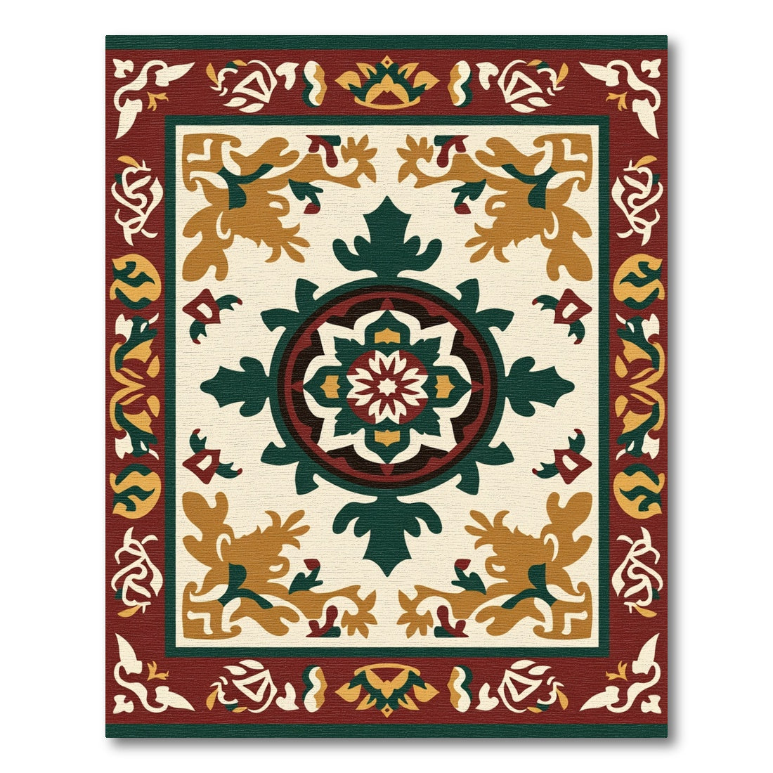 Crimson Emerald Floral Medallion Rug