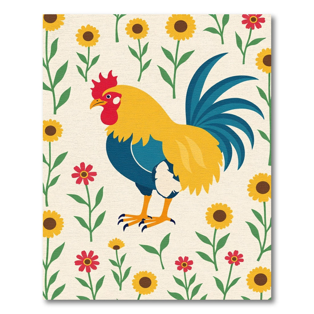 Golden Rooster Floral Garden Rug