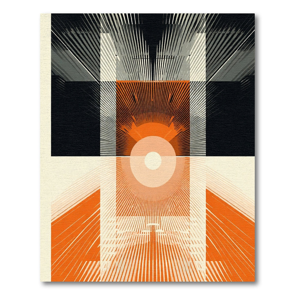 Orange Sunburst Abstract Geometric Rug