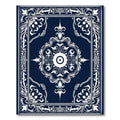 Navy White Floral Intricate Border Rug