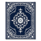 Navy White Floral Intricate Border Rug
