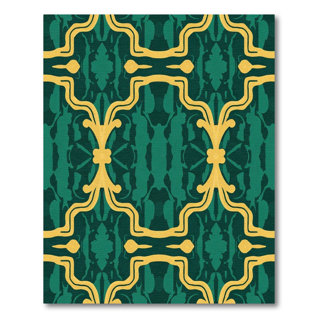 Emerald Gold Baroque Damask Rug