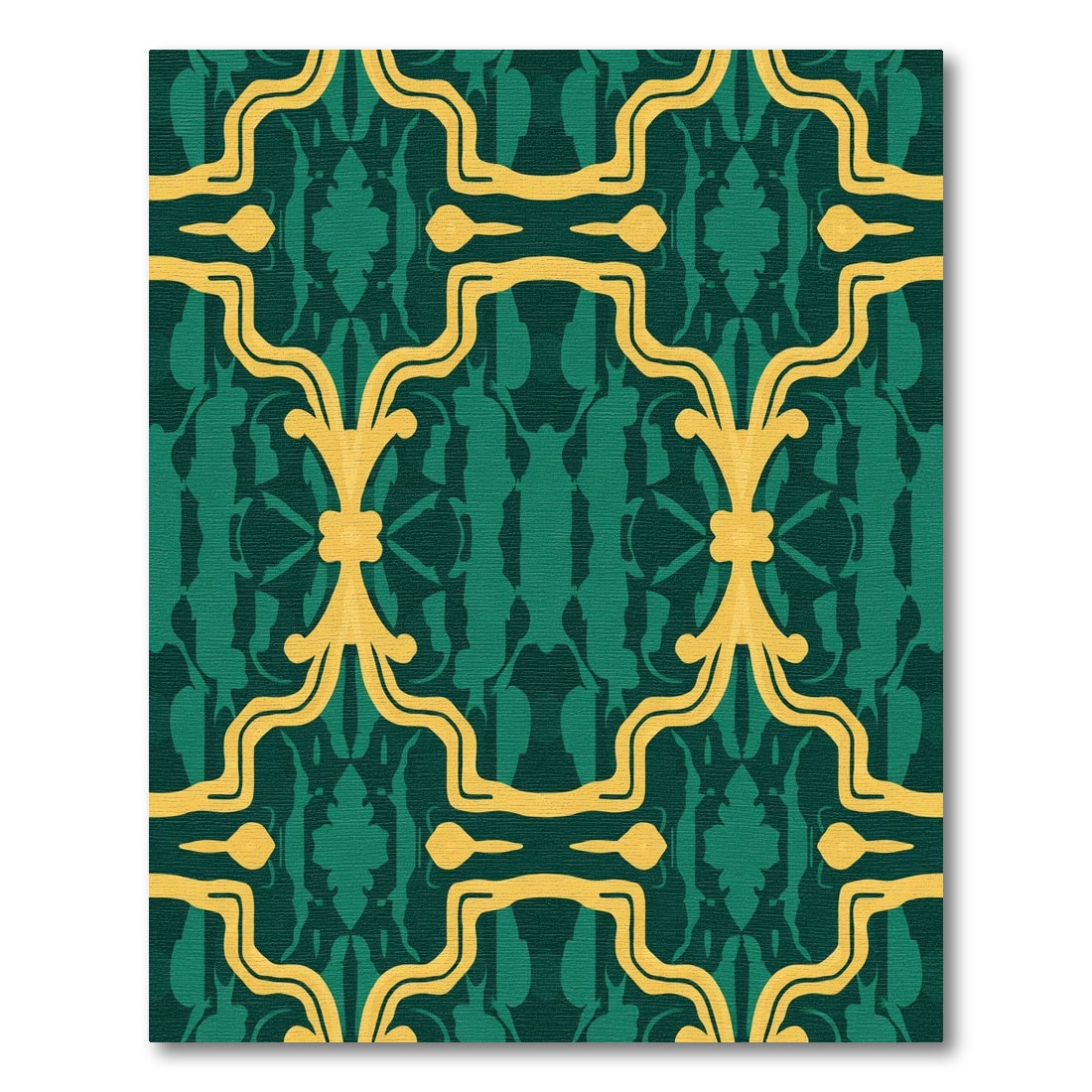 Emerald Gold Baroque Damask Rug
