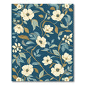 Cream Blossom Vines on Deep Blue Rug