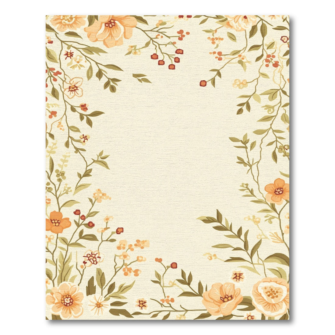 Peach Floral Berry Vine Border Rug