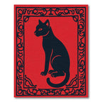 Bold Black Cat Red Border Rug