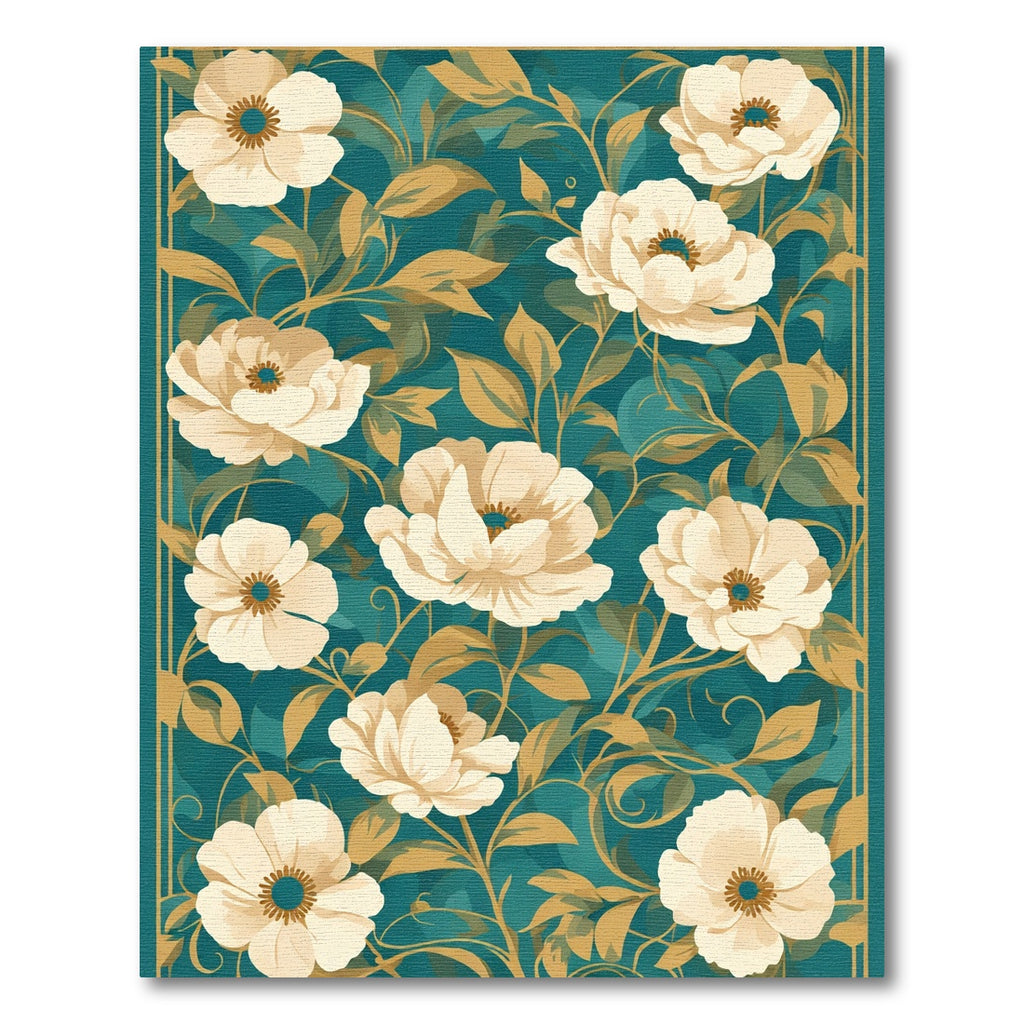 Teal Cream Floral Garden Rug