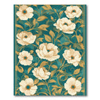 Teal Cream Floral Garden Rug