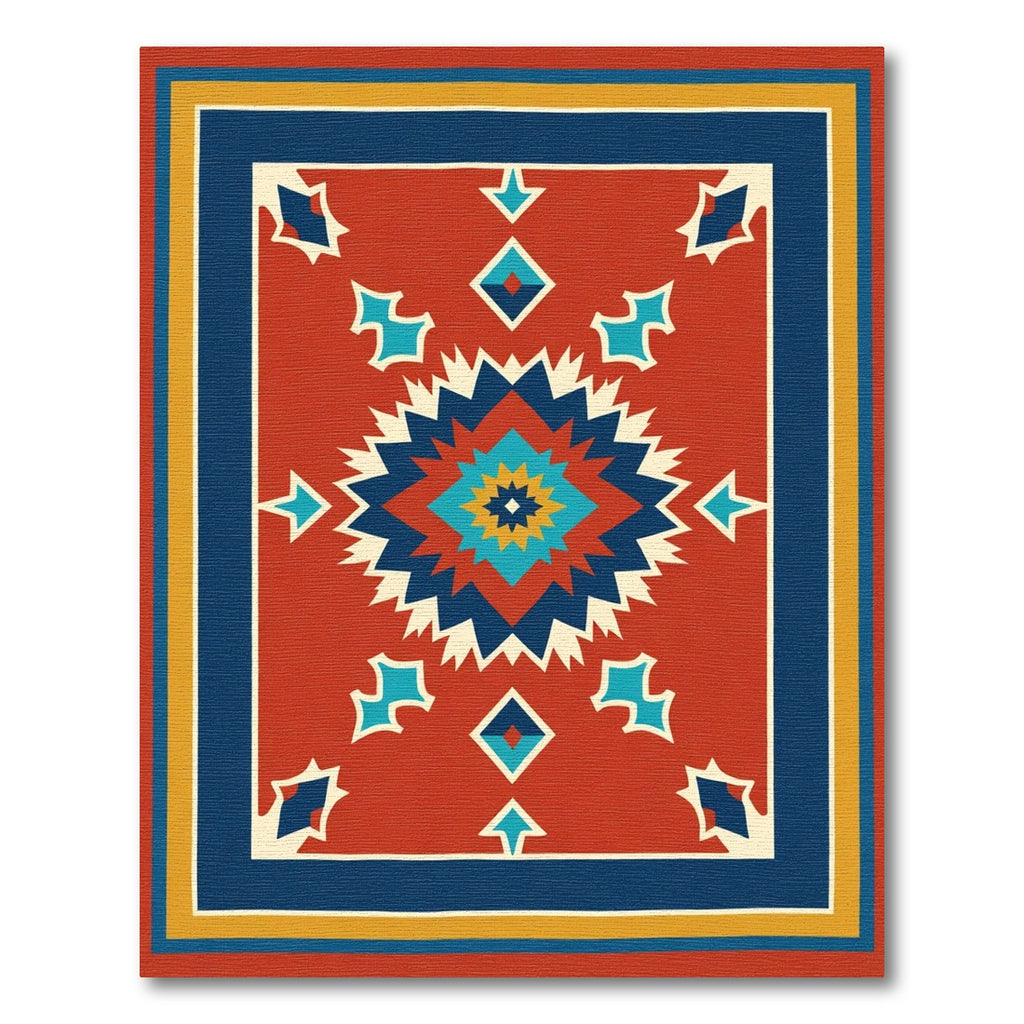 Red Geometric Sunburst Star Medallion Rug
