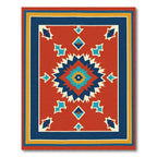 Red Geometric Sunburst Star Medallion Rug