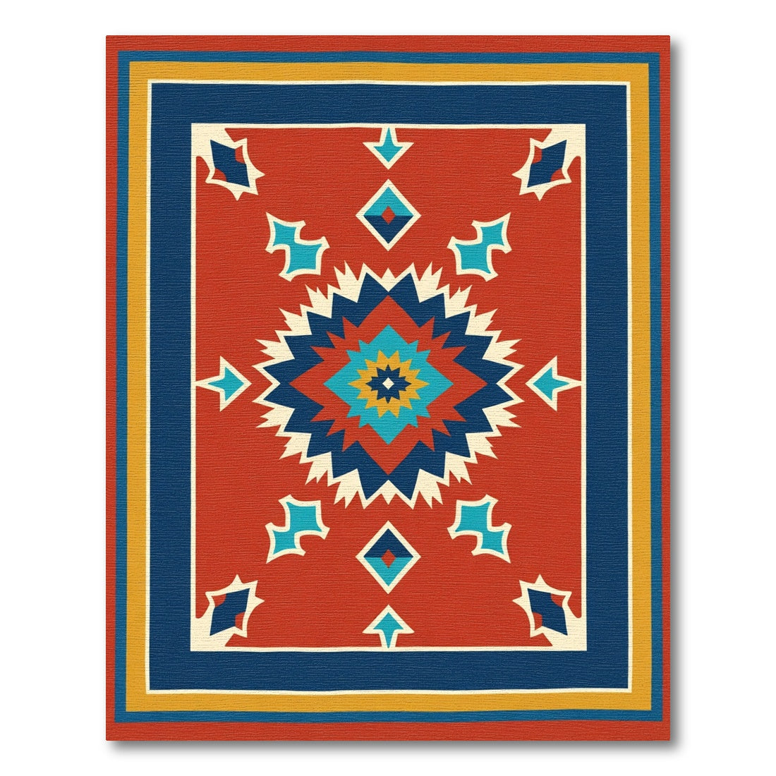 Red Geometric Sunburst Star Medallion Rug