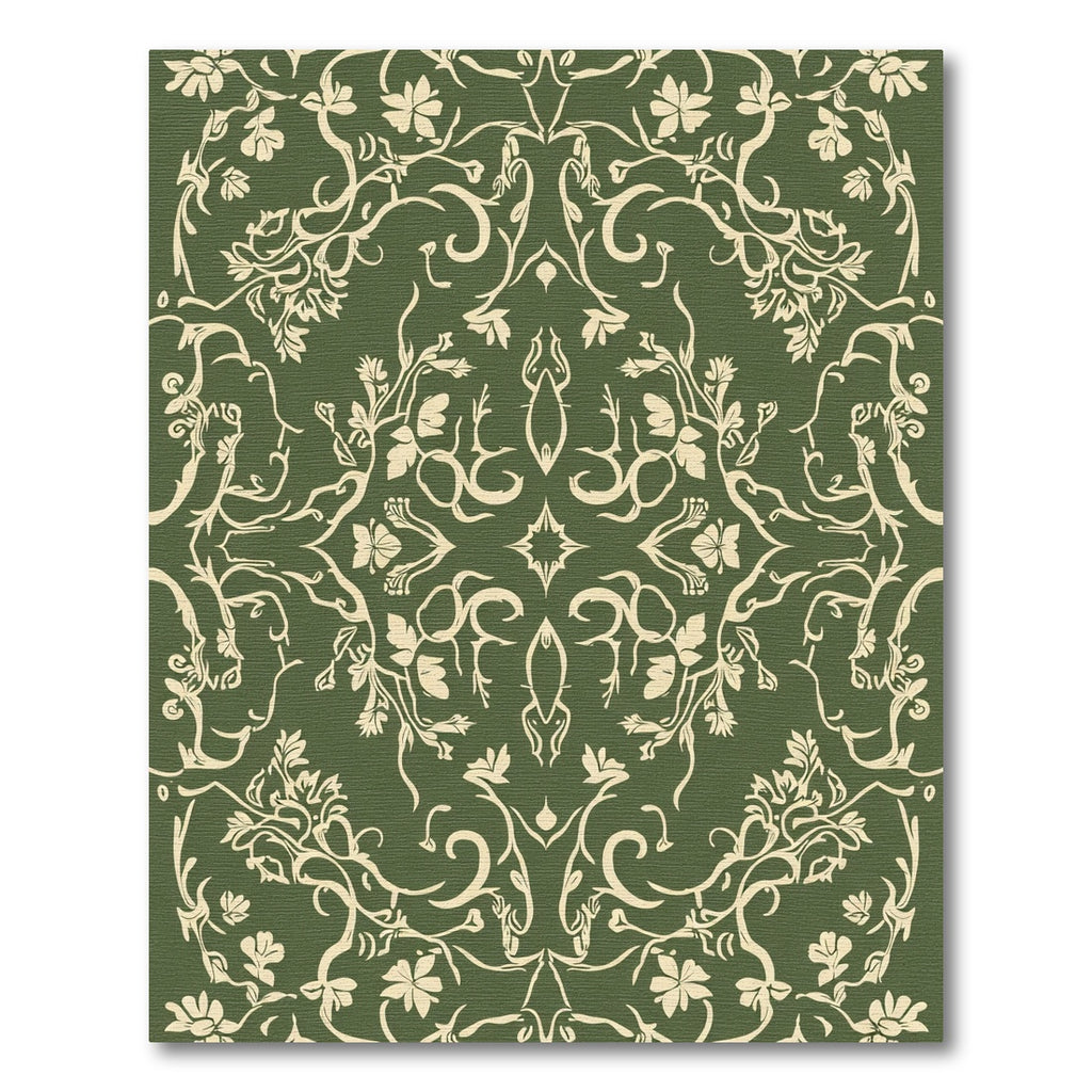 Olive Green Floral Vine Symmetry Rug
