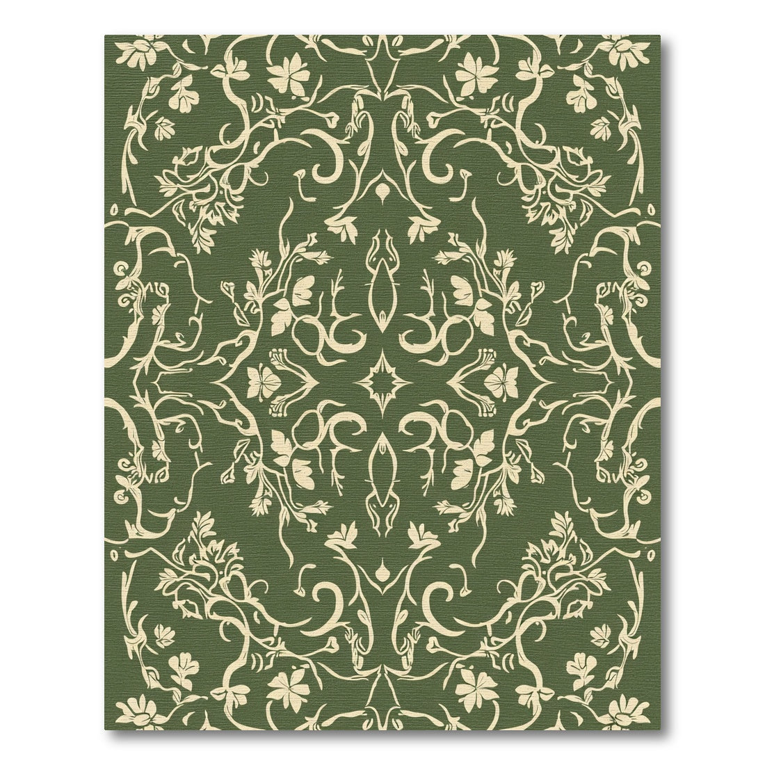 Olive Green Floral Vine Symmetry Rug