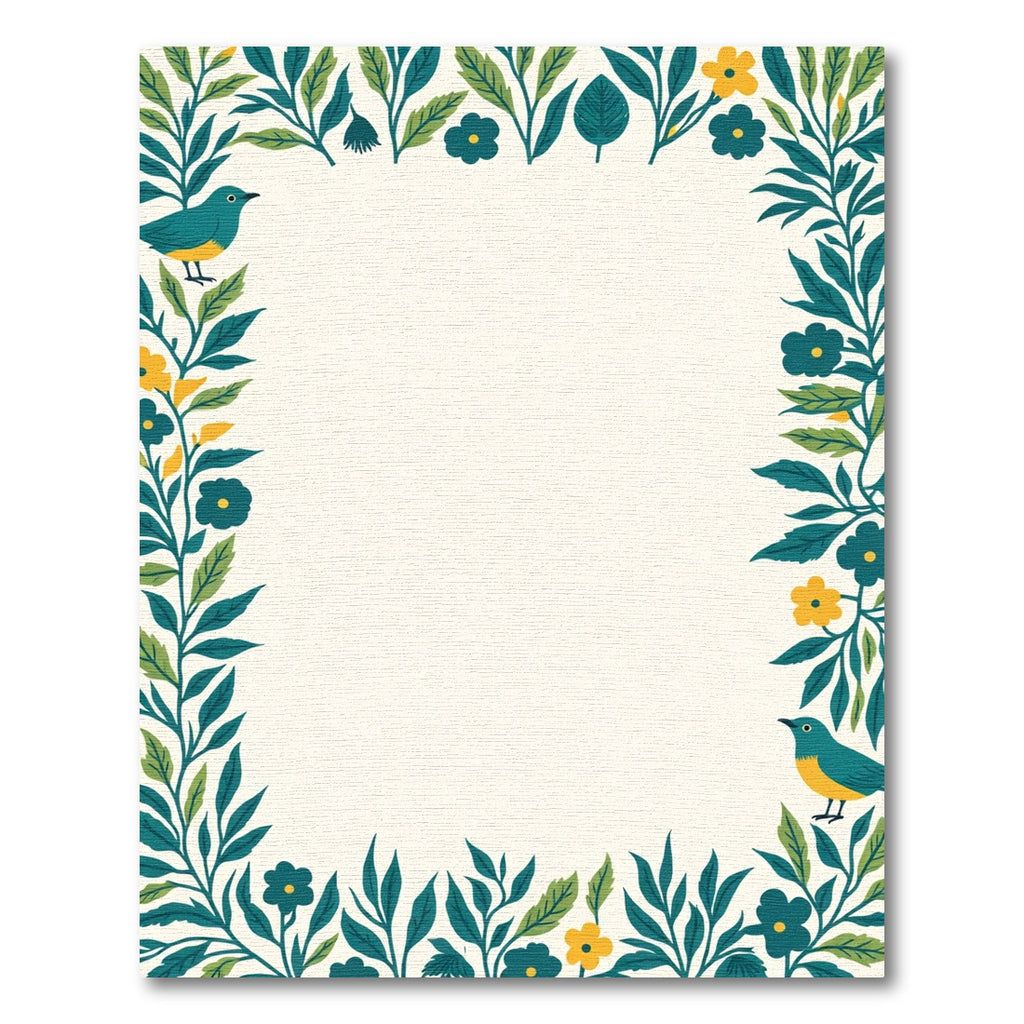 Teal Blue Floral Bird Garden Border Rug