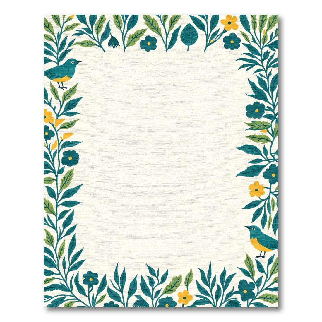 Teal Blue Floral Bird Garden Border Rug