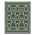 Deep Teal Brown Geometric Figural Rug