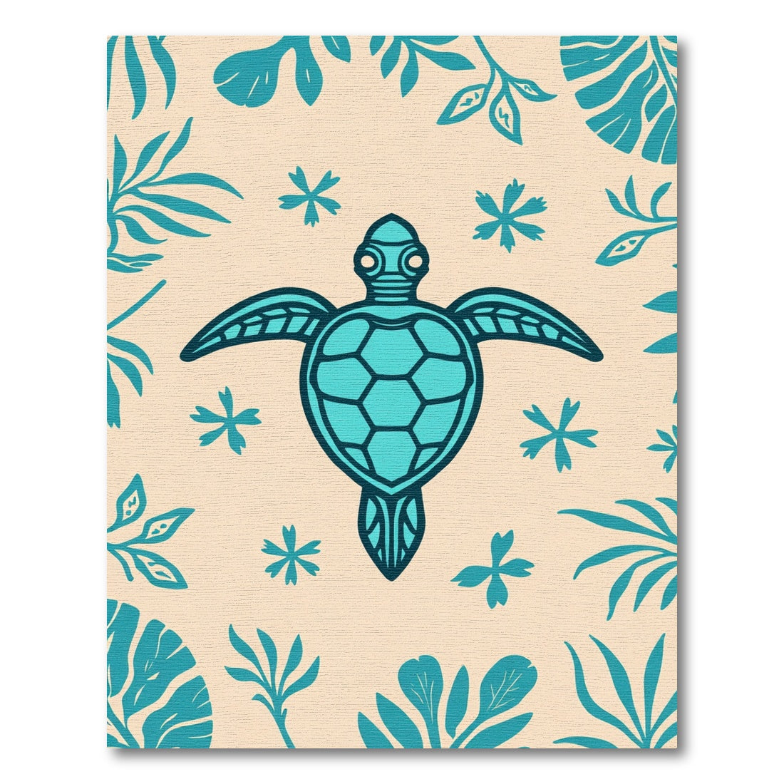 Turquoise Turtle Tropical Foliage Cream Rug