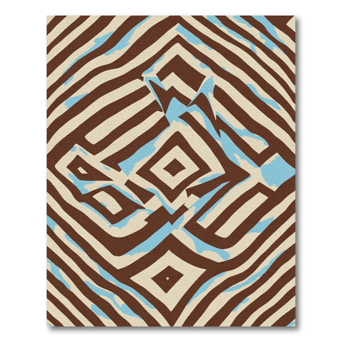 Brown Cream Blue Abstract Diamond Rug